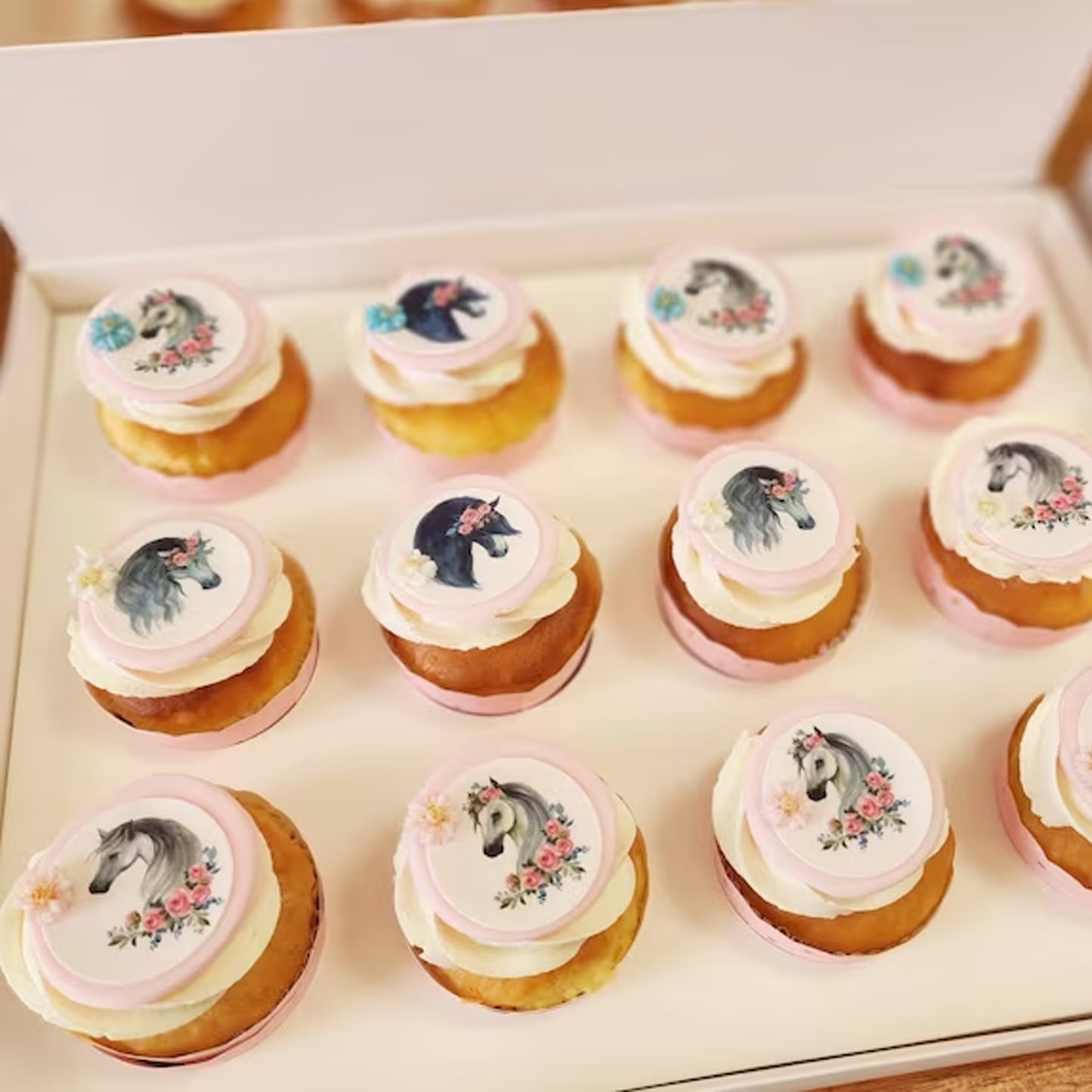 Floral Horse Pre-cut Mini Edible Cupcake or Cookie Toppers