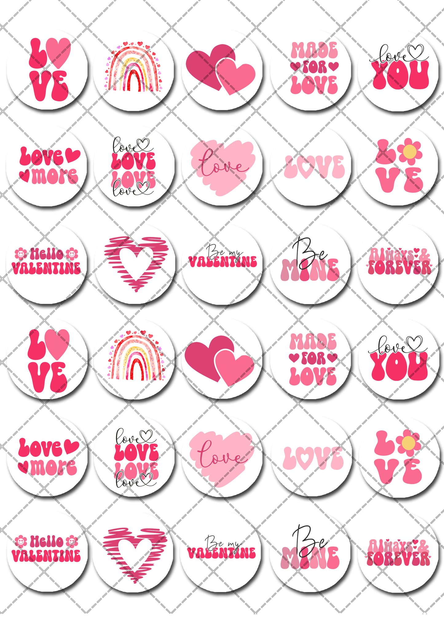 Valentines Day Love Pre-cut Mini Edible Cupcake or Cookie Toppers