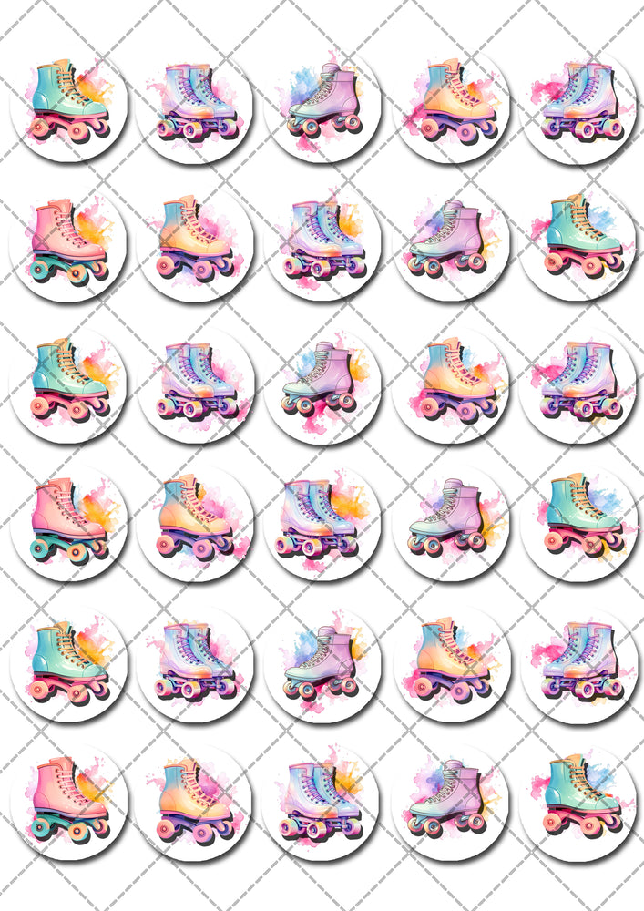 Rollerskate Rollerskating Pre-cut Mini Edible Cupcake or Cookie Toppers