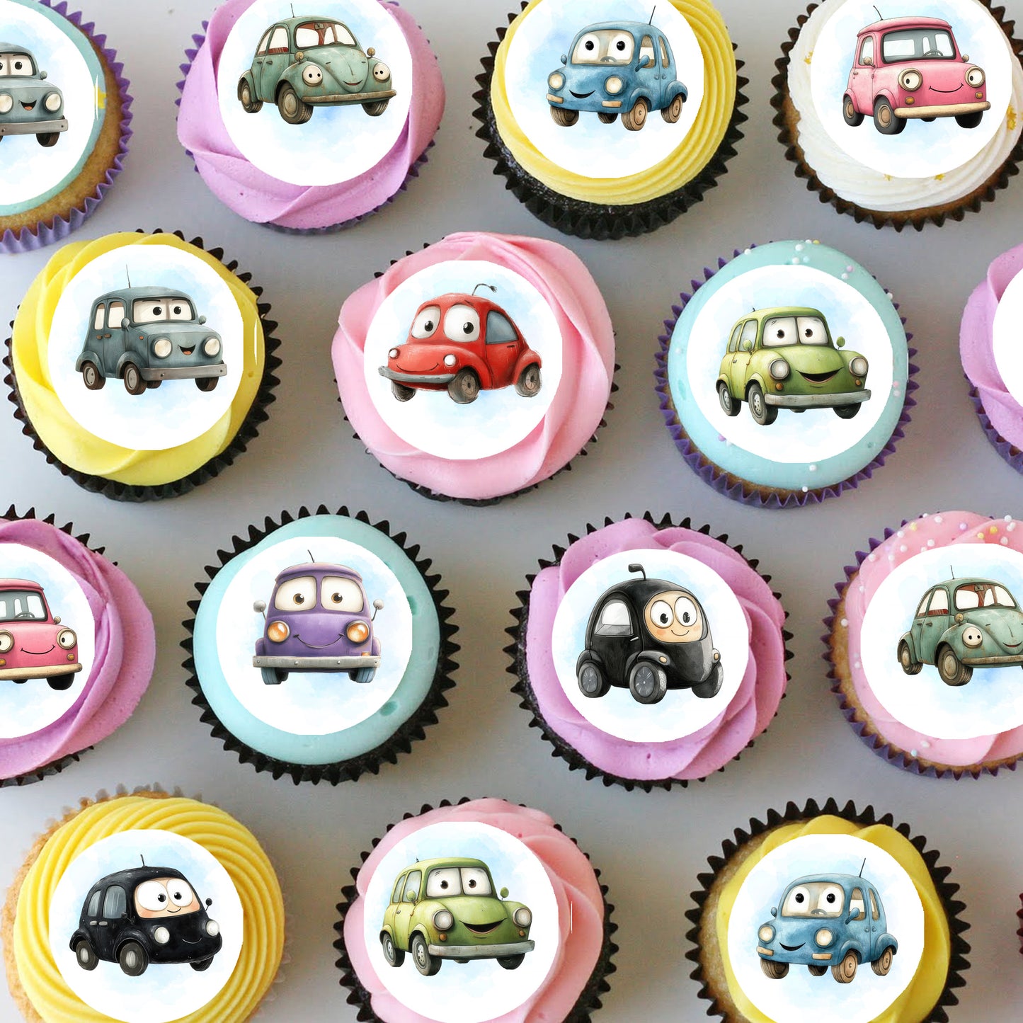 Cute Cars Pre-cut Mini Edible Cupcake or Cookie Toppers