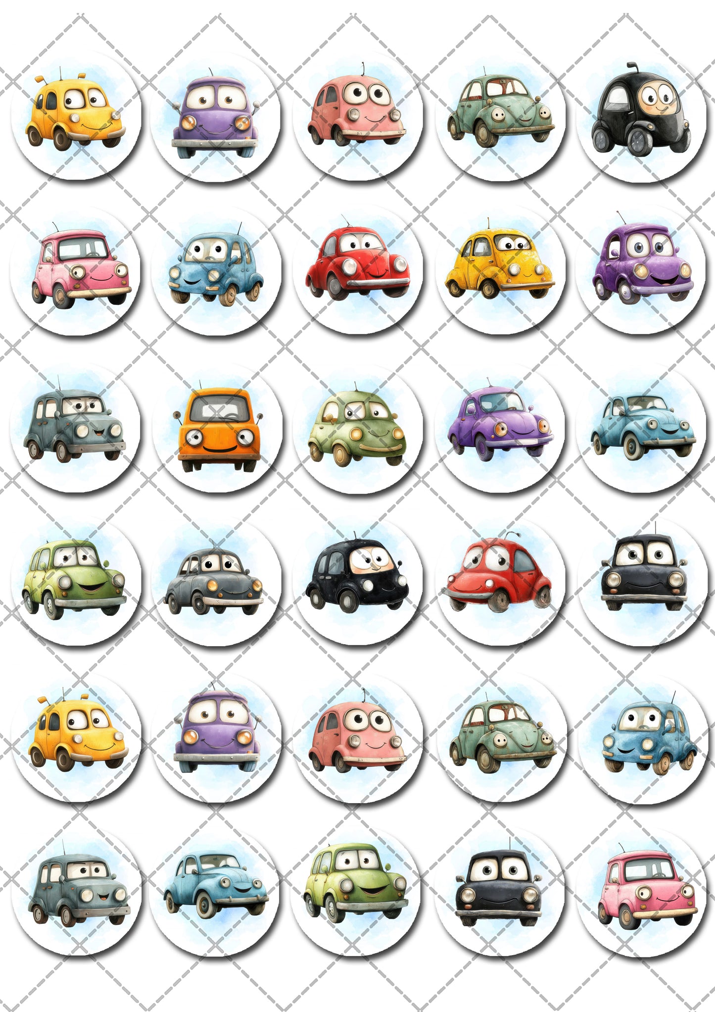 Cute Cars Pre-cut Mini Edible Cupcake or Cookie Toppers