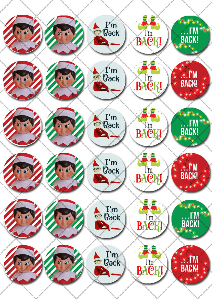 Elf on the Shelf Pre-cut Mini Edible Cupcake or Cookie Toppers