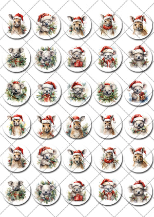 Australian Christmas Animals Pre-cut Mini Edible Cupcake or Cookie Toppers