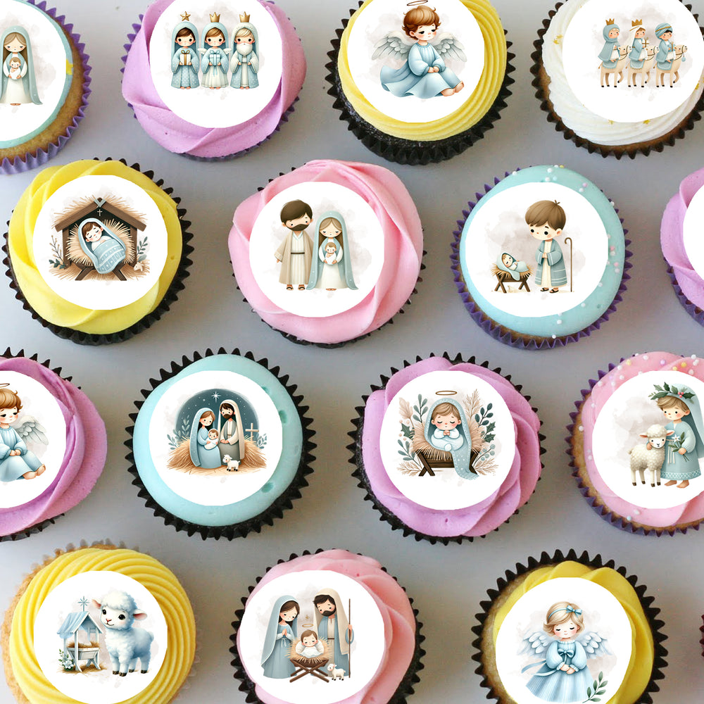 Christmas Nativity Religious Pre-cut Mini Edible Cupcake or Cookie Toppers