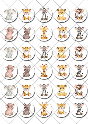Jungle Animal Safari Pre-cut Mini Edible Cupcake or Cookie Toppers