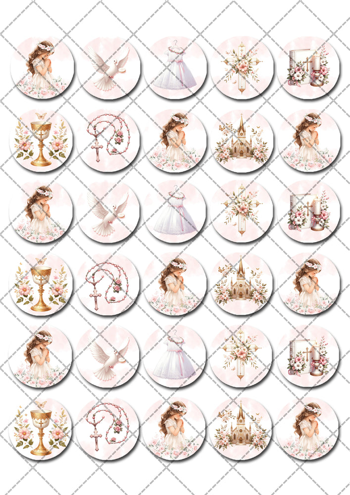 First Holy Communion Pre-cut Mini Edible Cupcake or Cookie Toppers