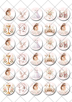 First Holy Communion Pre-cut Mini Edible Cupcake or Cookie Toppers