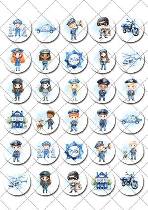 Police Themed Pre-cut Mini Edible Icing Cupcake or Cookie Toppers