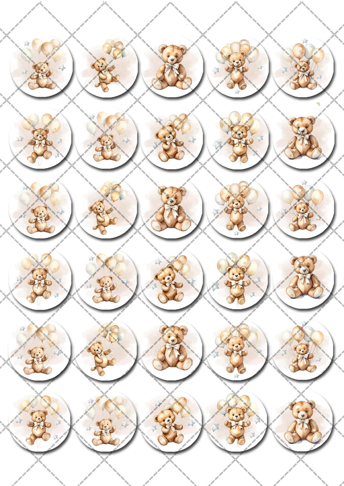 Teddy Bears Pre-cut Mini Edible Icing Cupcake or Cookie Toppers