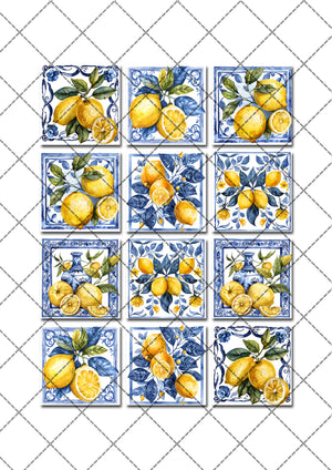 Lemon Amalfi Tiles Square Edible Cookie Toppers