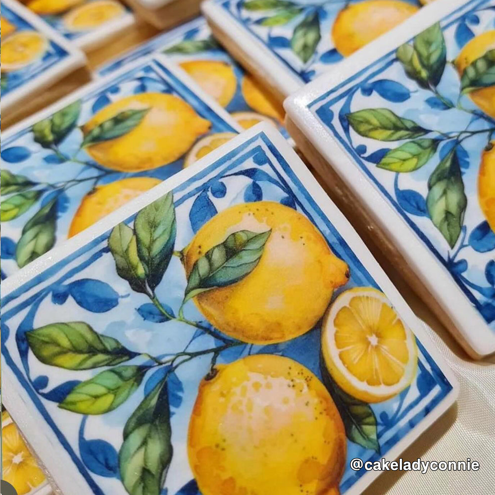 Lemon Amalfi Tiles Square Edible Cookie Toppers