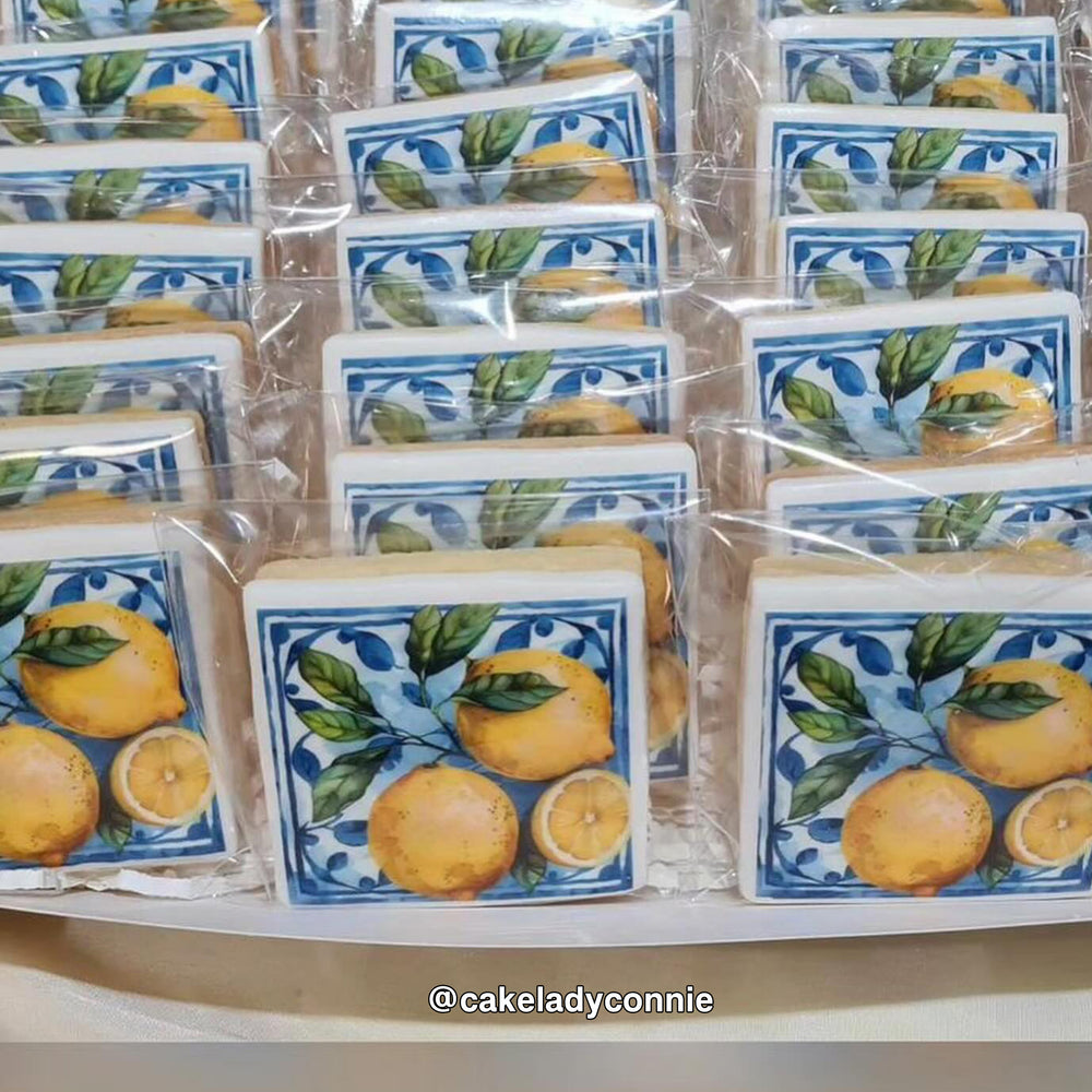 Lemon Amalfi Tiles Square Edible Cookie Toppers