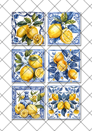 Lemon Amalfi Tiles Square Edible Cookie Toppers