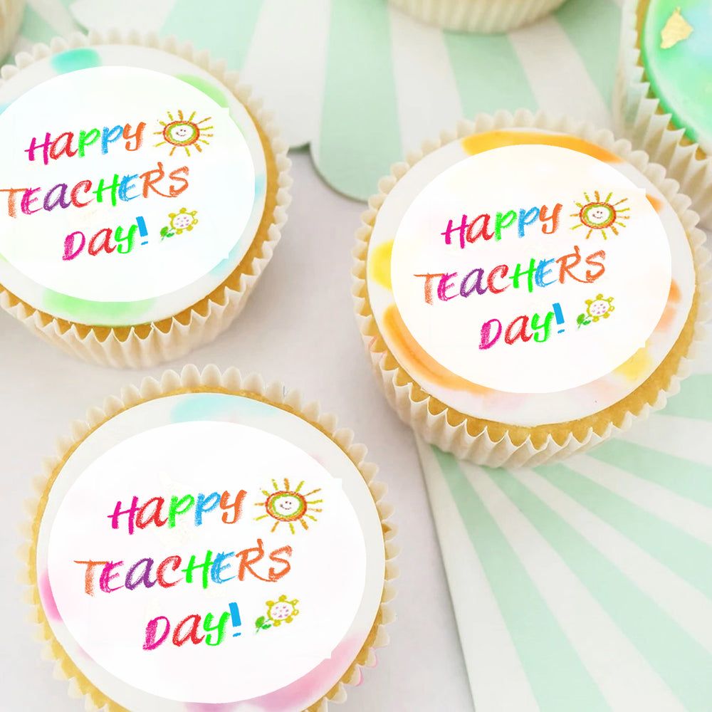 Happy Teacher Day Pre-cut Edible Cupcake or Cookie Toppers