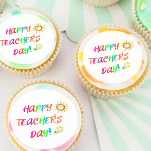 Happy Teacher Day Pre-cut Edible Cupcake or Cookie Toppers