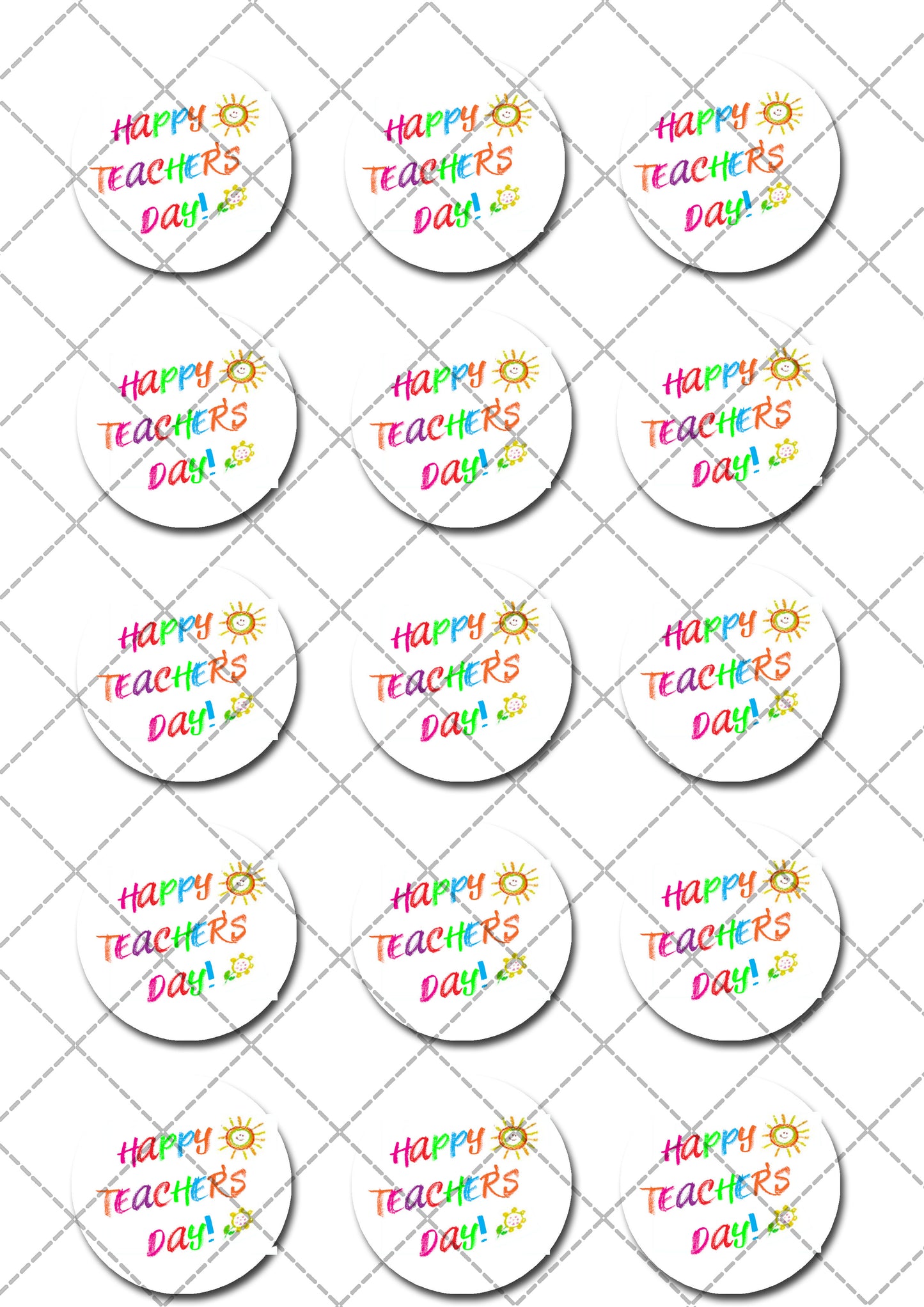Happy Teacher Day Pre-cut Edible Cupcake or Cookie Toppers