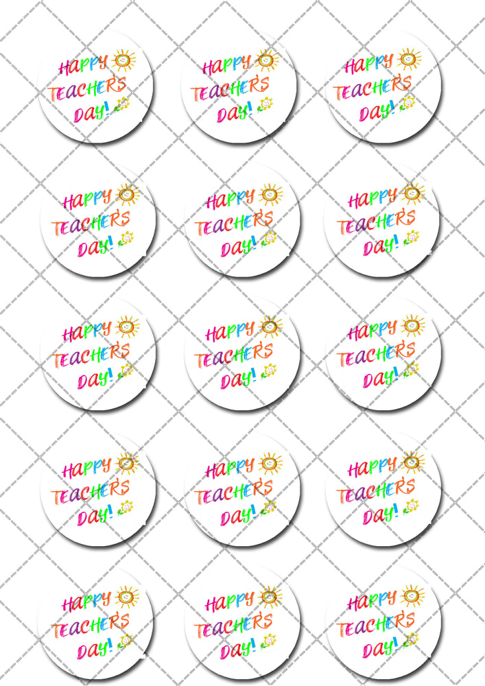 Happy Teacher Day Pre-cut Edible Cupcake or Cookie Toppers