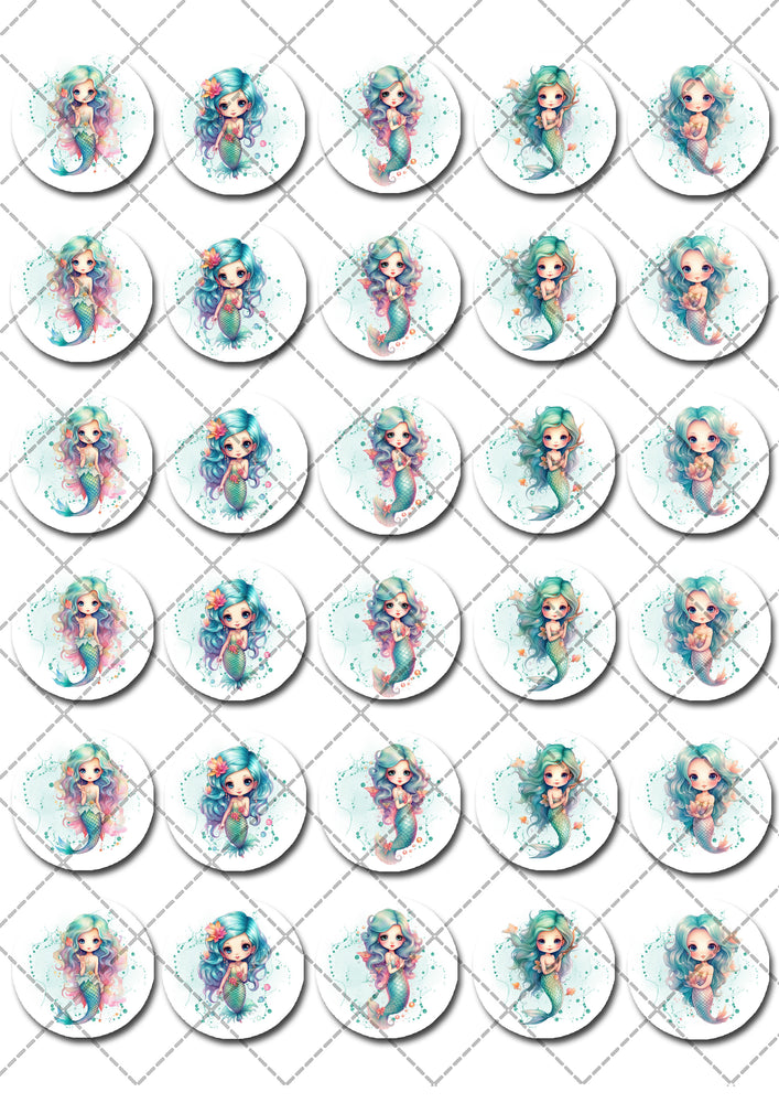 Mermaid Under The Sea Mini Edible Cupcake or Cookie Toppers