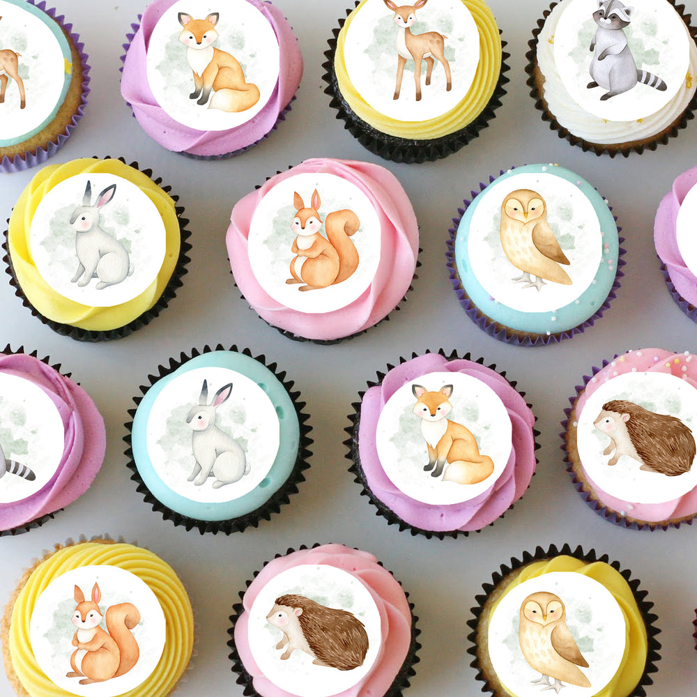 Woodland Animals Baby Shower Pre-cut Mini Edible Cupcake or Cookie Toppers