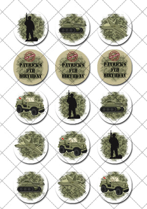 Army Camouflage Camo Pre-cut Edible Cupcake or Cookie Toppers