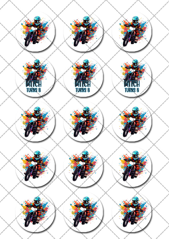 Dirt Bike Pre-cut Edible Cupcake or Cookie Toppers