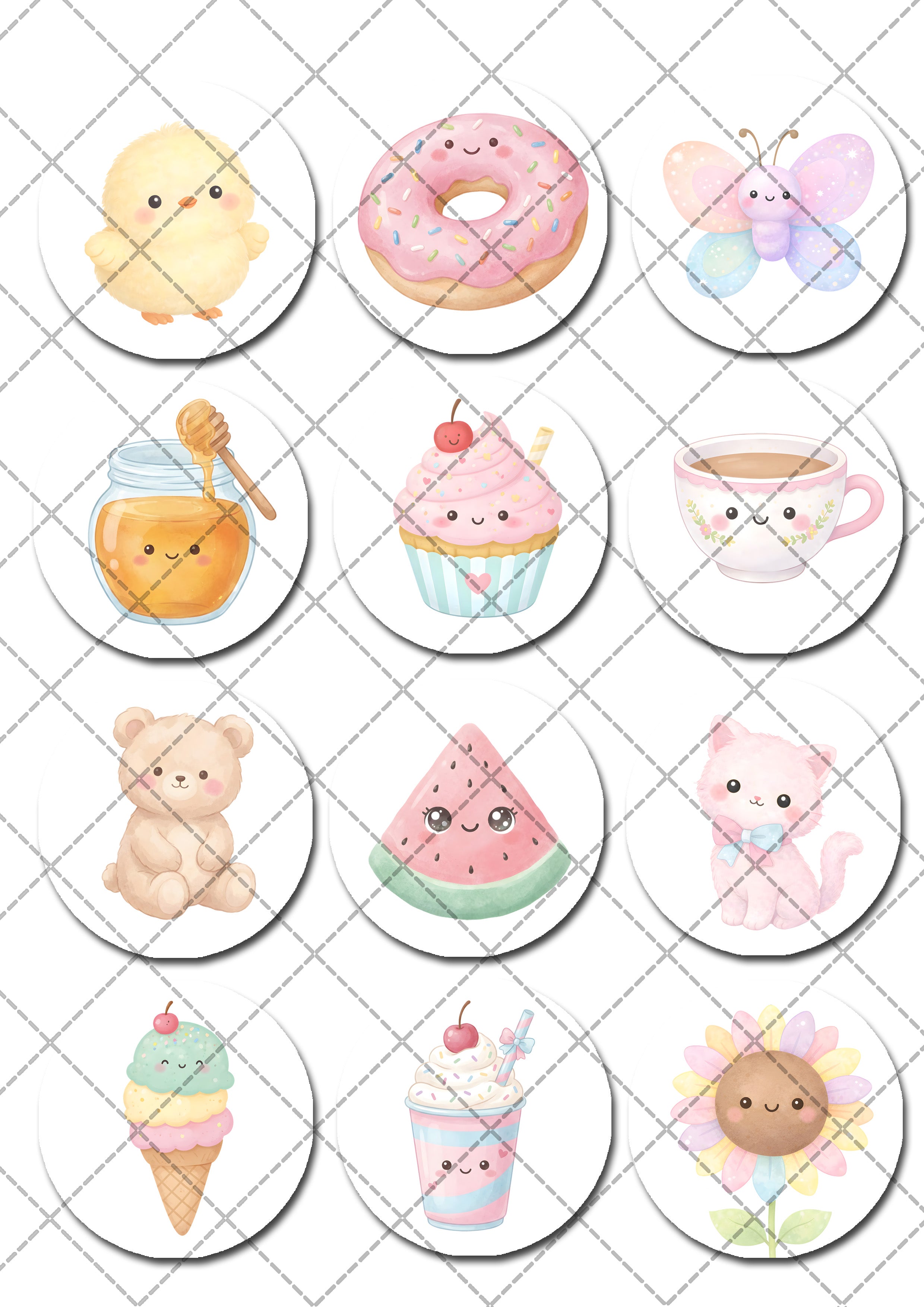Cute Kawaii Pre-cut Edible Cupcake or Cookie Toppers Edible Icing ...