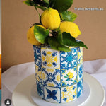 Amalfi Lemon Blue Tile Pattern Edible Icing Cake Wrap