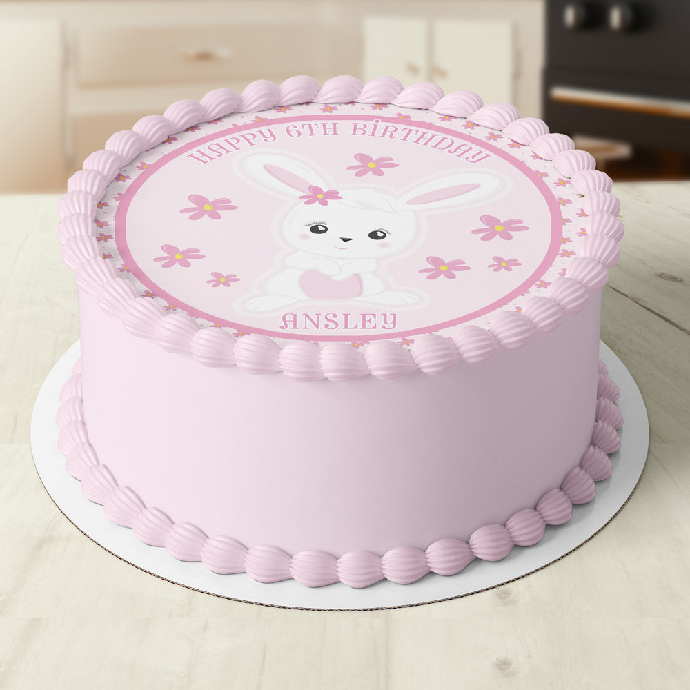 Easter Bunny Rabbit Pre-cut Round Edible Icing Cake Topper