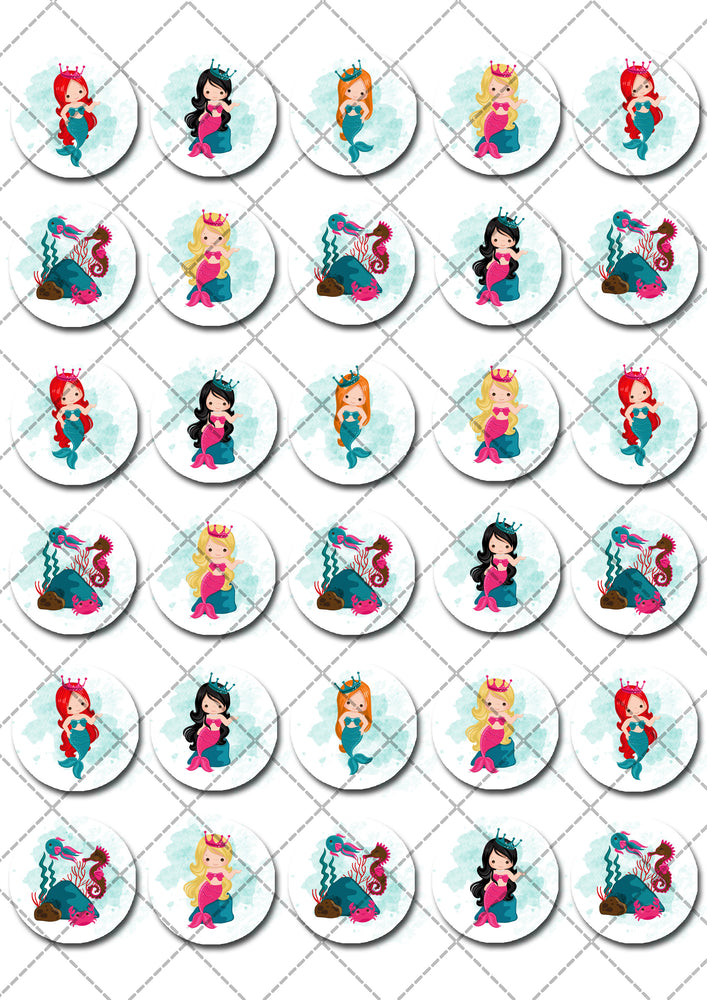 Mermaid Under The Sea Mini Edible Cupcake or Cookie Toppers