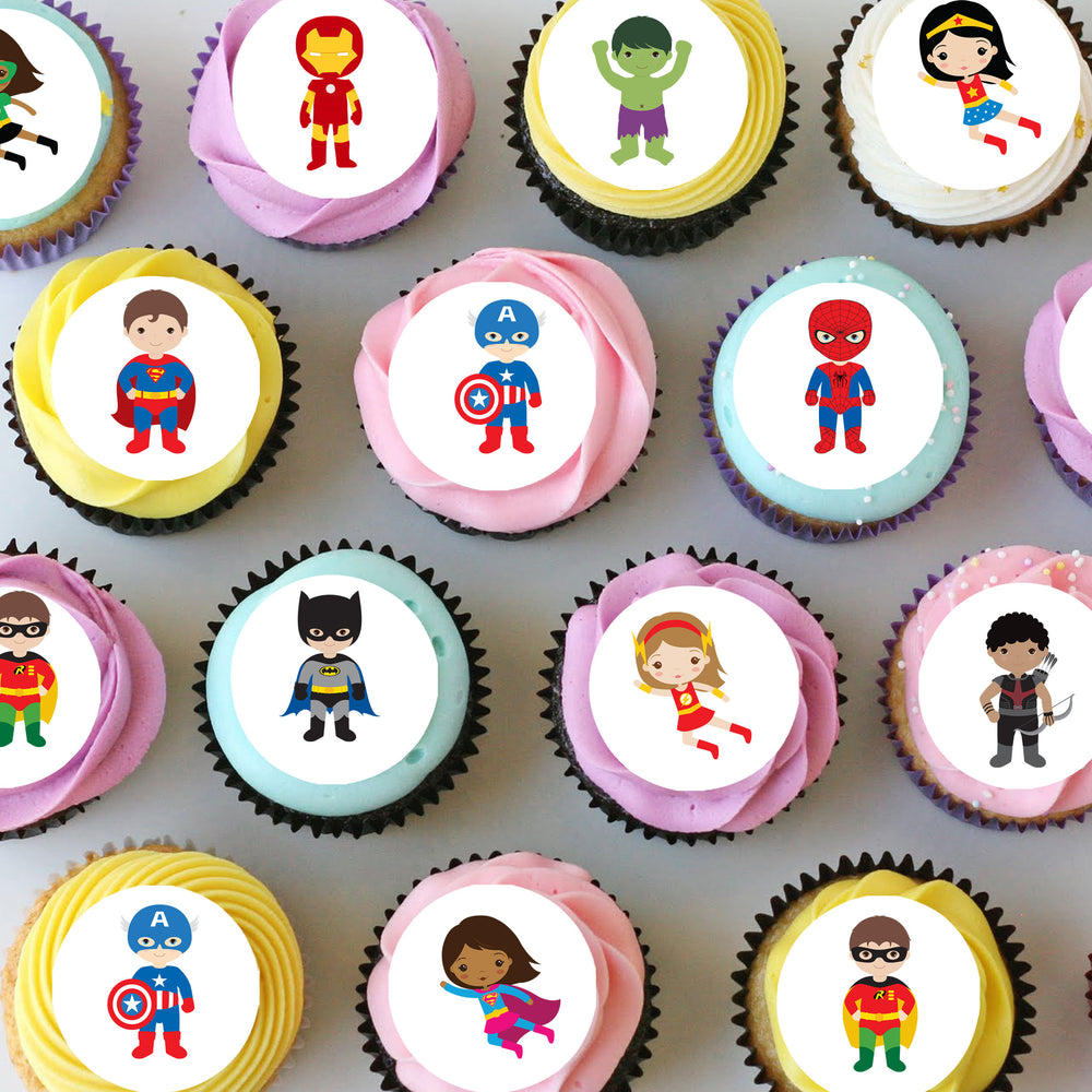 Superheroes Pre-cut Mini Edible Cupcake or Cookie Toppers