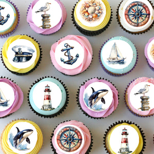 Nautical Boating Fishing Pre-cut Mini Edible Cupcake or Cookie Toppers