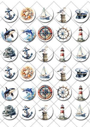 Nautical Boating Fishing Pre-cut Mini Edible Cupcake or Cookie Toppers