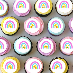 Rainbow Brights Pre-cut Mini Edible Cupcake or Cookie Toppers