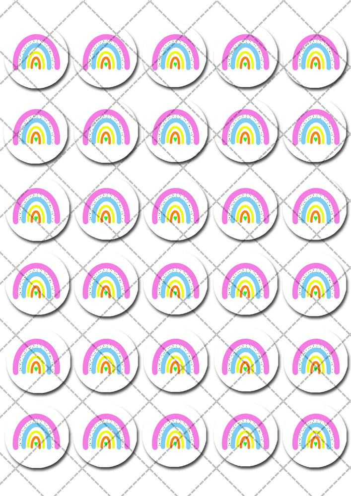 Rainbow Brights Pre-cut Mini Edible Cupcake or Cookie Toppers