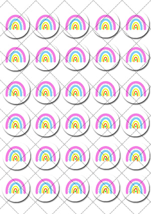 Rainbow Brights Pre-cut Mini Edible Cupcake or Cookie Toppers