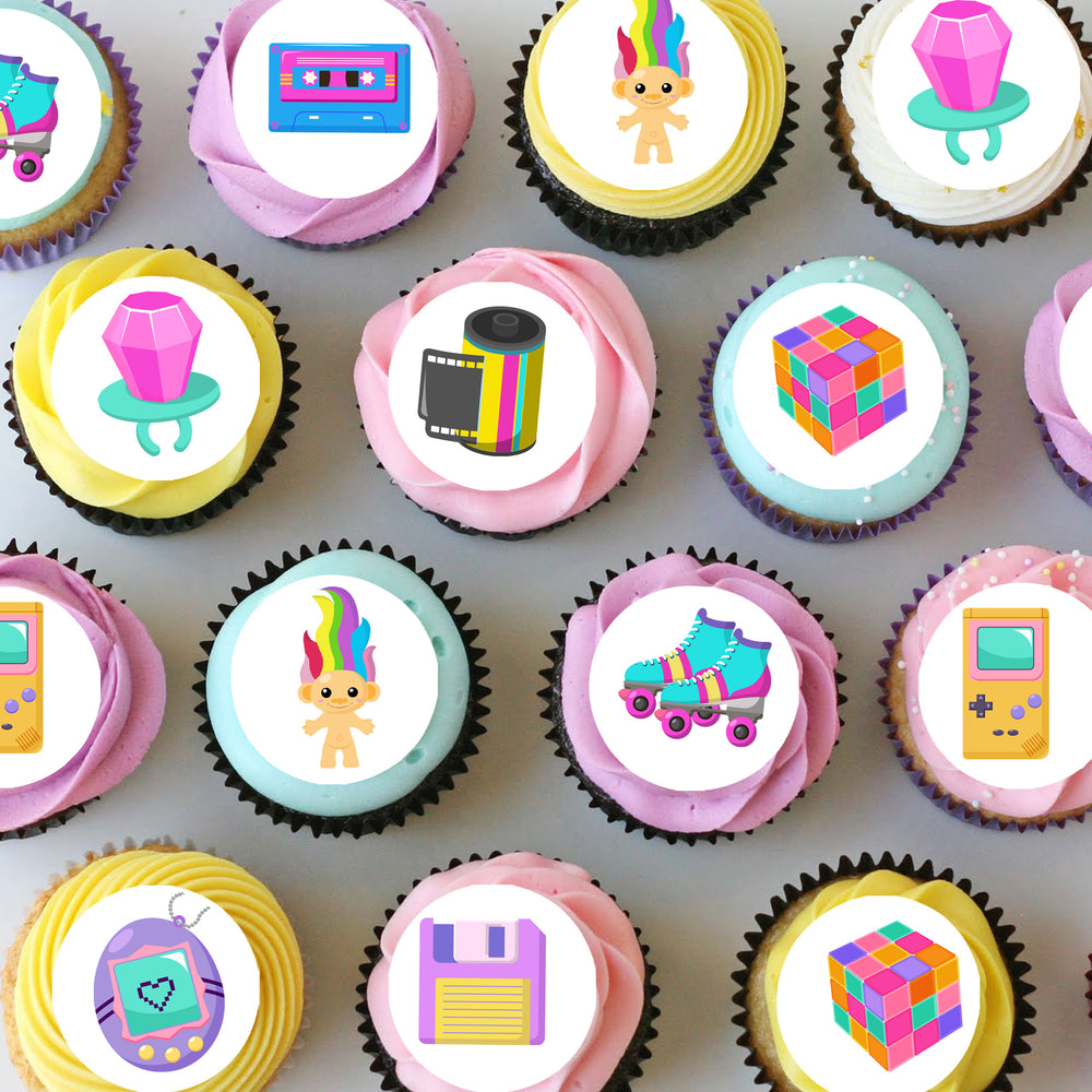 Back to the Nineties 90's Pre-cut Mini Edible Icing Cupcake or Cookie Toppers