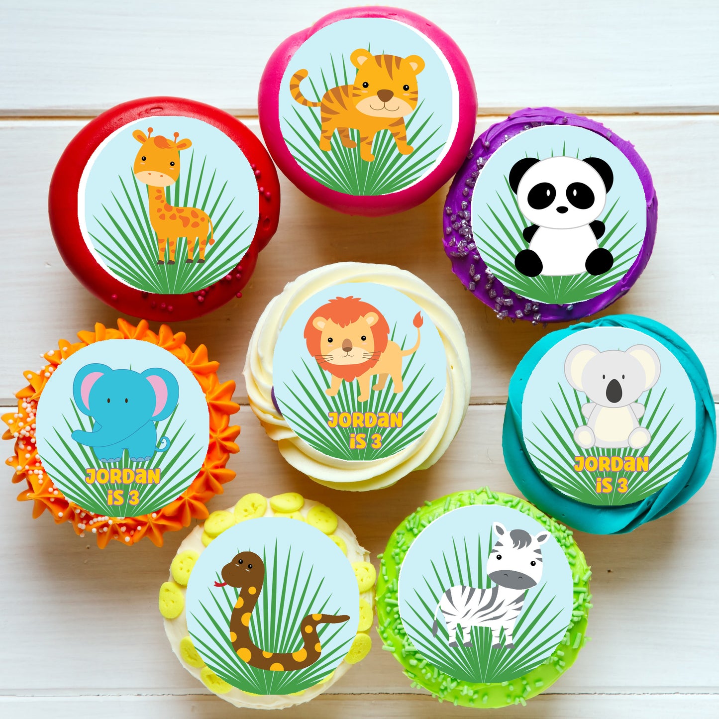 Jungle Animal Safari Edible Cupcake Toppers