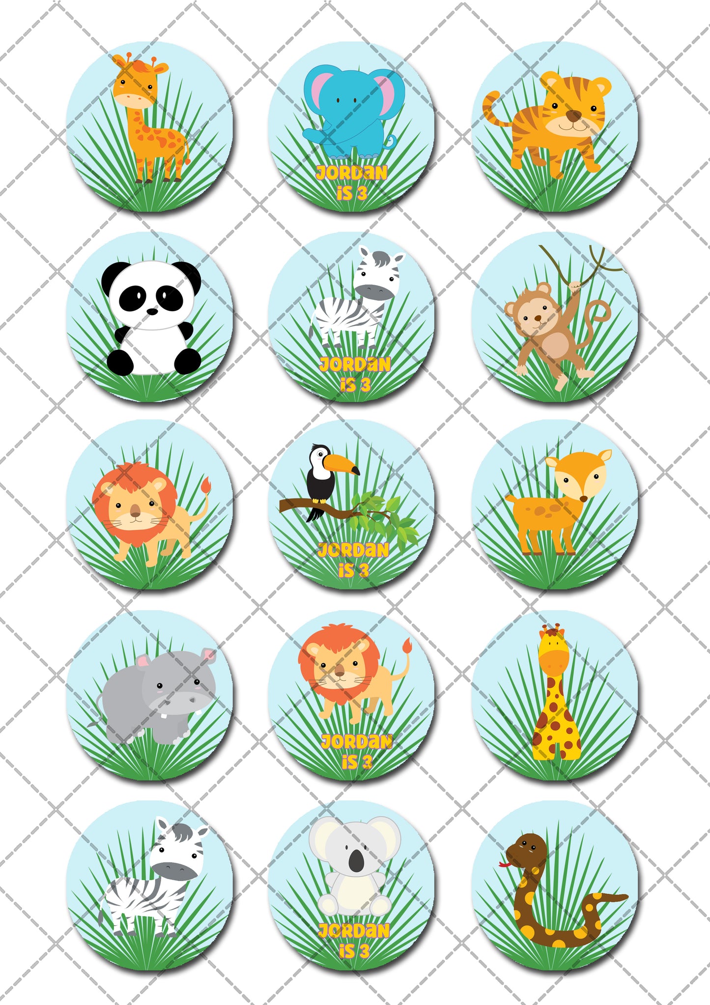 Jungle Animal Safari Edible Cupcake Toppers