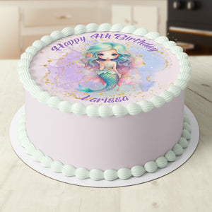 Mermaid Under The Sea Pre-cut Round Edible Cake Topper