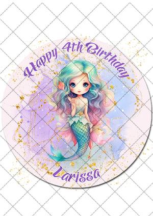 Mermaid Under The Sea Pre-cut Round Edible Cake Topper