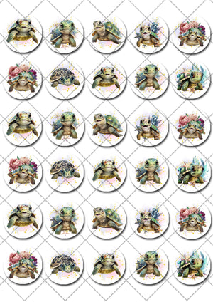 Turtles Under The Sea Pre-cut Mini Edible Icing Cupcake or Cookie Toppers