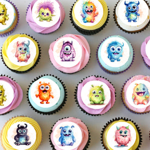 Monsters Pre-cut Mini Edible Icing Cupcake or Cookie Toppers