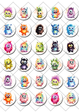 Monsters Pre-cut Mini Edible Icing Cupcake or Cookie Toppers