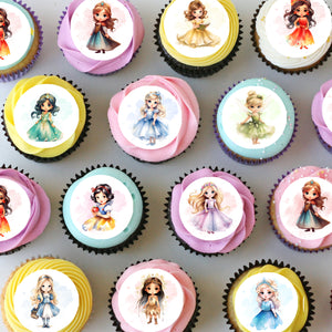 Princesses Pre-cut Mini Edible Icing Cupcake or Cookie Toppers
