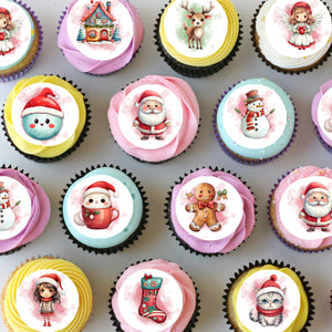 Christmas Xmas Pre-cut Mini Edible Icing Cupcake or Cookie Toppers