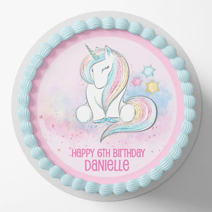 Rainbow Unicorn Pre-cut Round Edible Cake Topper