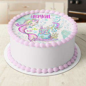 Mermaid Under The Sea Pre-cut Round Edible Cake Topper