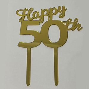 Happy 50th Birthday Gold Acrylic Cake Topper