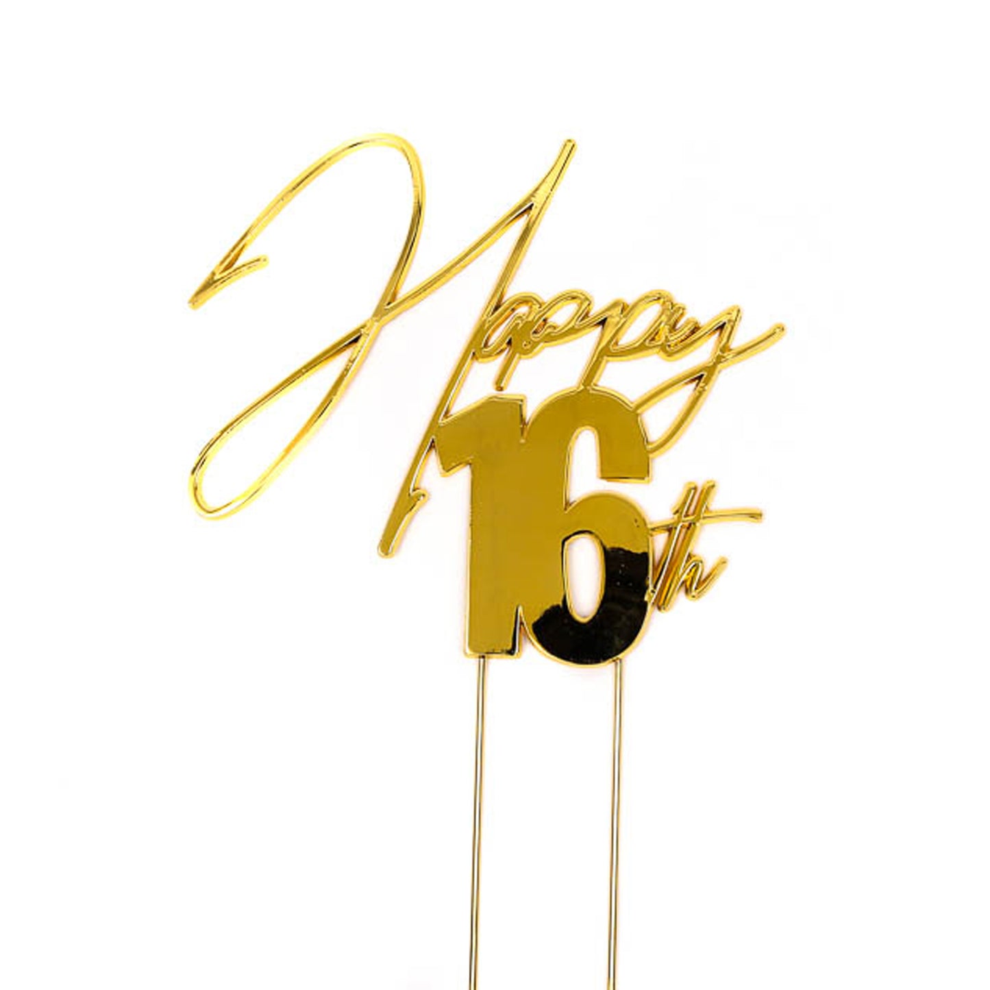 Happy 16th Birthday Gold Metal Cake Topper