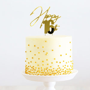 Happy 16th Birthday Gold Metal Cake Topper